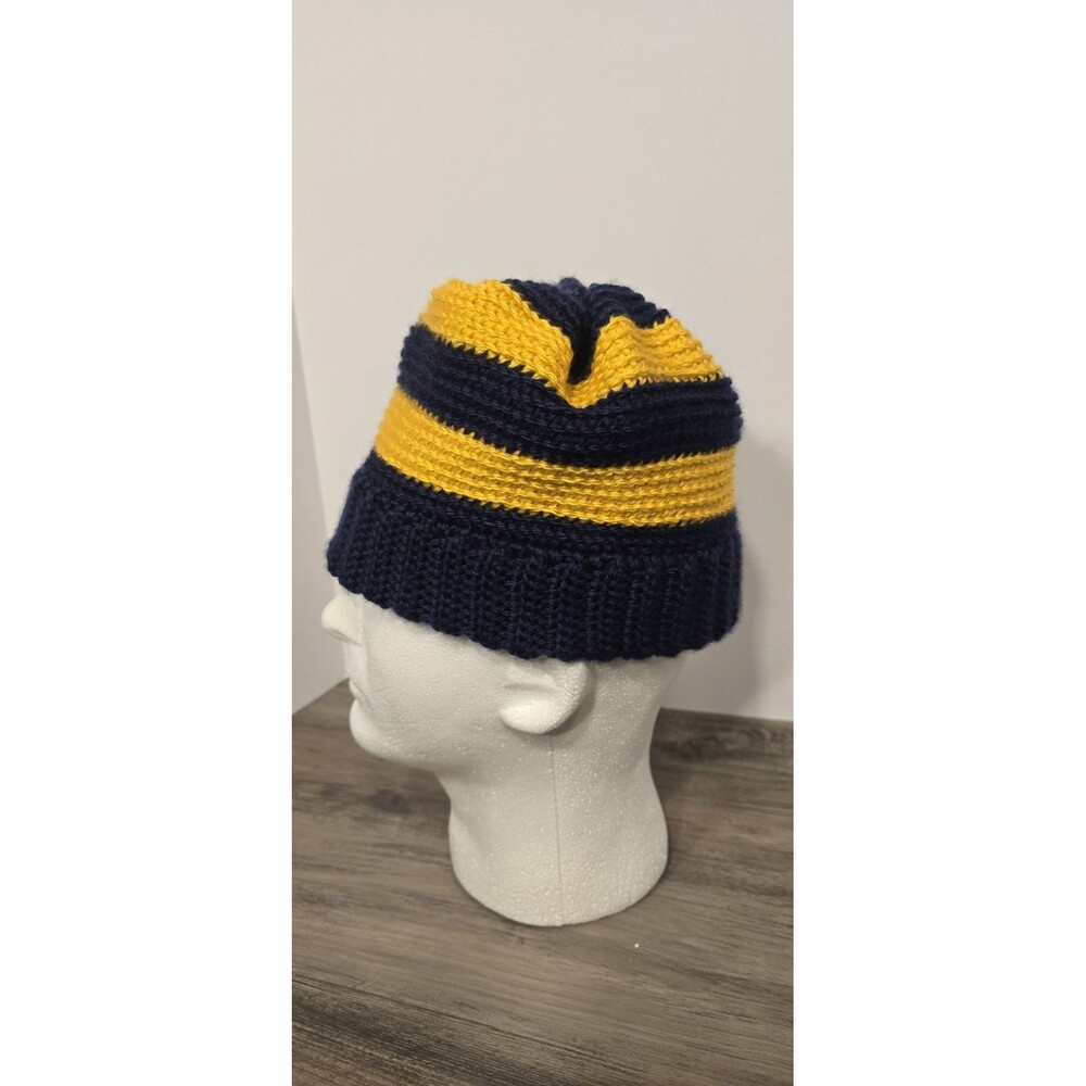 HAT Beanie BLUE/YELLOW Stripe Handmade Crochet WINTER HAT, UNISEX